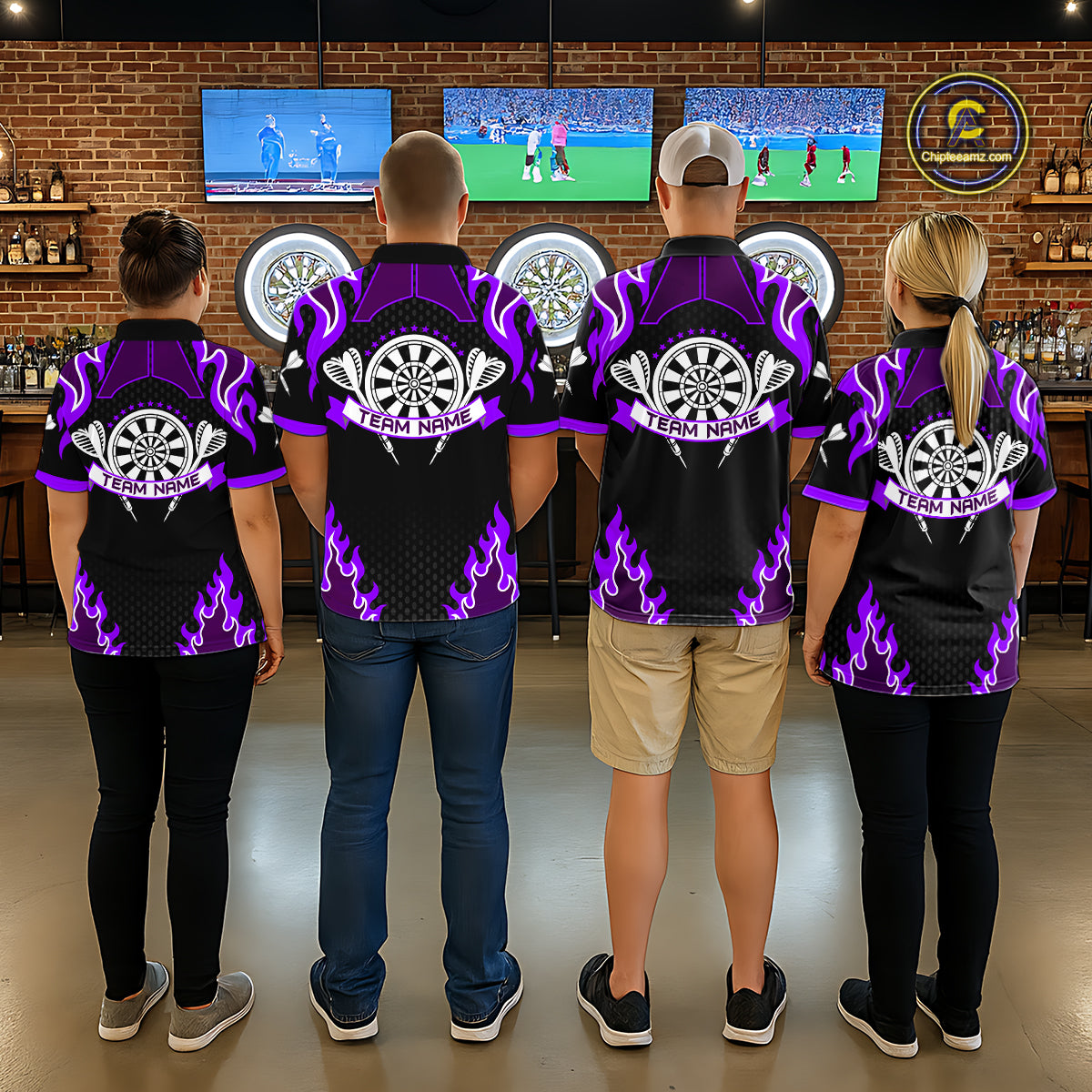 Black And Purple Flaming Darts Jersey Polo & Quarter Zip Custom Darts Team Shirt For Men TDM6147
