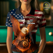 Load image into Gallery viewer, American Flag Eagle Fire 8 Ball Billiard Shirt For Women Custom Patriotic Billiard Pool Team Jersey TDM5087