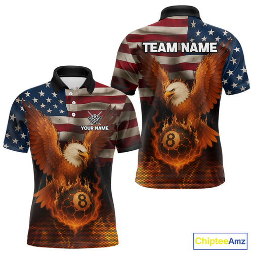 American Flag Eagle Fire 8 Ball Billiard Shirt For Men Custom Patriotic Billiard Pool Team Jersey TDM5087