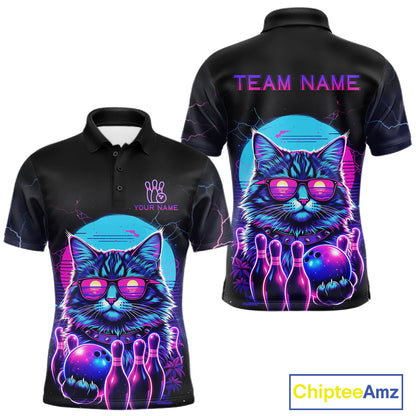 Funny Cat Retro Neon Bowling Shirt For Men Custom Bowling Team Jersey Polo & Quarter Zip TDM5817
