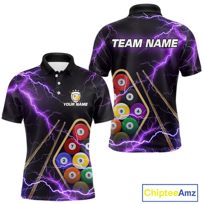 Purple 9 Ball Thunder Lightning Billiard Shirts For Men Custom Pool Team Jersey Polo & 1/4 Zip TDM5979