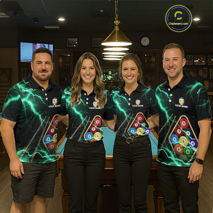 Turquoise 9 Ball Thunder Lightning Billiard Shirts For Women Custom Pool Team Jersey Polo & 1/4 Zip TDM5981