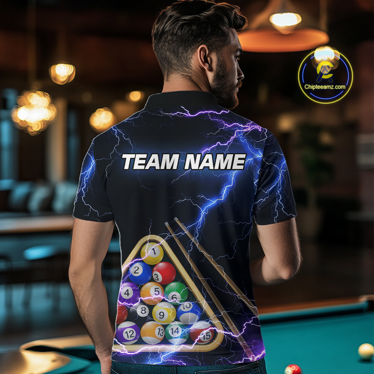 Blue Purple 8 Ball Thunder Lightning Billiard Shirt For Men Custom Pool Team Jersey Polo, 1/4 Zip TDM5982
