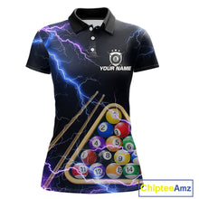 Load image into Gallery viewer, Blue Purple 8 Ball Thunder Lightning Billiard Shirt For Women Custom Pool Team Jersey Polo, 1/4 Zip TDM5982