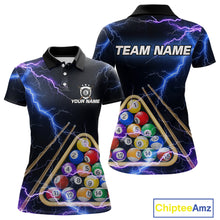 Load image into Gallery viewer, Blue Purple 8 Ball Thunder Lightning Billiard Shirt For Women Custom Pool Team Jersey Polo, 1/4 Zip TDM5982