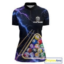 Load image into Gallery viewer, Blue Purple 8 Ball Thunder Lightning Billiard Shirt For Women Custom Pool Team Jersey Polo, 1/4 Zip TDM5982