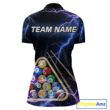 Load image into Gallery viewer, Blue Purple 8 Ball Thunder Lightning Billiard Shirt For Women Custom Pool Team Jersey Polo, 1/4 Zip TDM5982