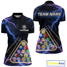 Load image into Gallery viewer, Blue Purple 8 Ball Thunder Lightning Billiard Shirt For Women Custom Pool Team Jersey Polo, 1/4 Zip TDM5982