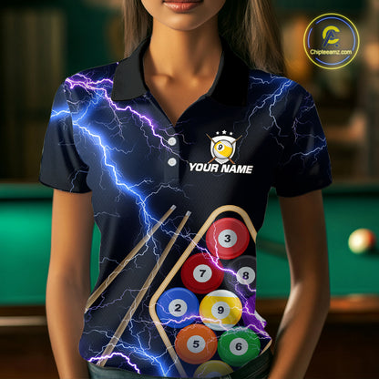 Purple Thunder Lightning 9 Ball Billiard Shirt For Women Custom 9 Ball Team Shirt, Billiards Jerseys TDM5135