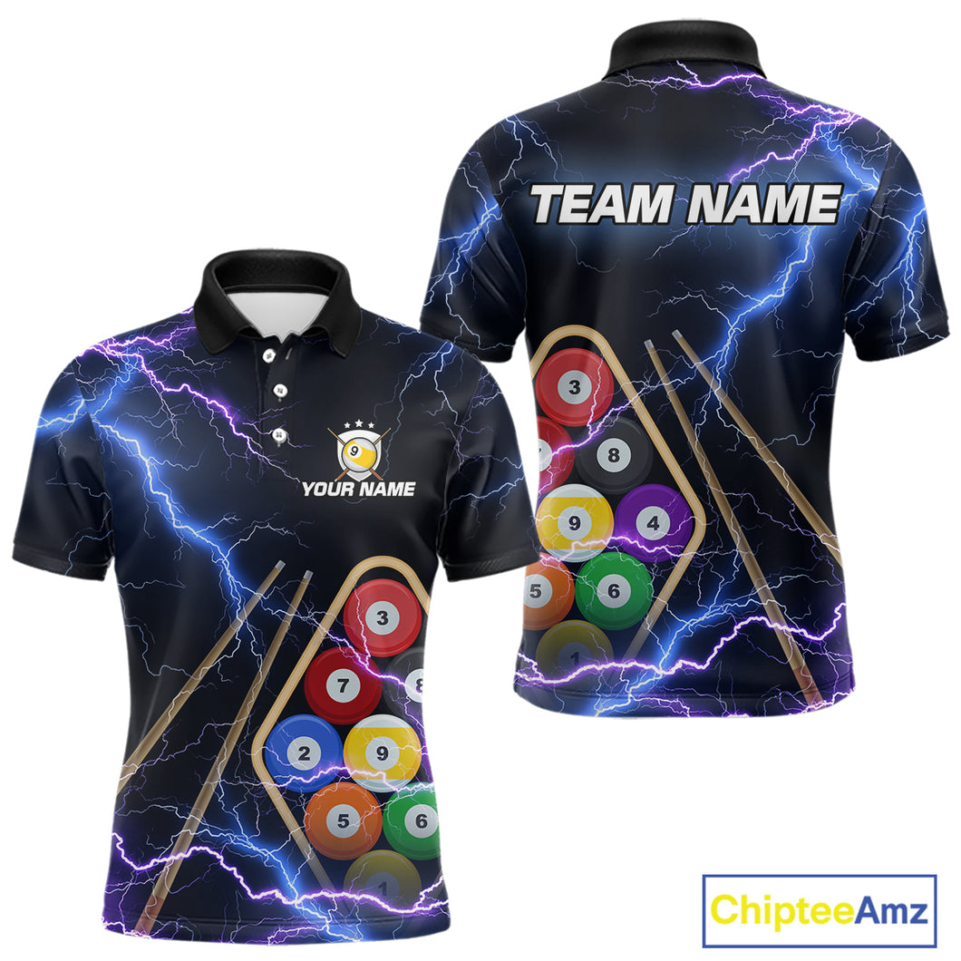 Purple Thunder Lightning 9 Ball Billiard Shirt For Men Custom 9 Ball Team Shirt, Billiards Jerseys TDM5135
