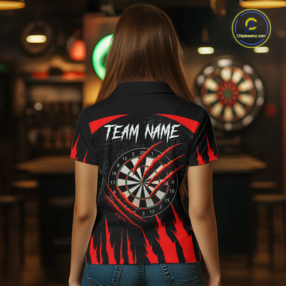 Black And Red Custom Leopard Darts Shirt For Women, Darts Team Jersey Polo & Quarter Zip TDM5625