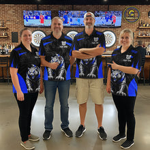 Load image into Gallery viewer, Black And Blue Custom Leopard Darts Shirt For Women, Darts Team Jersey Polo &amp; Quarter Zip TDM5626