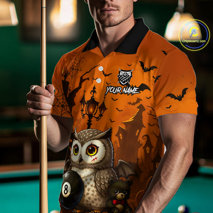 Personalized Funny Owl 8 Ball Pool Halloween Billiard Shirt Custom Pumpkin Billiard Jersey For Men TDM4928
