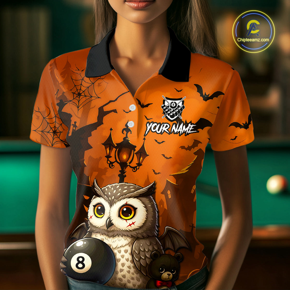 Personalized Funny Owl 8 Ball Pool Halloween Billiard Shirt Custom Pumpkin Billiard Jersey For Women TDM4928