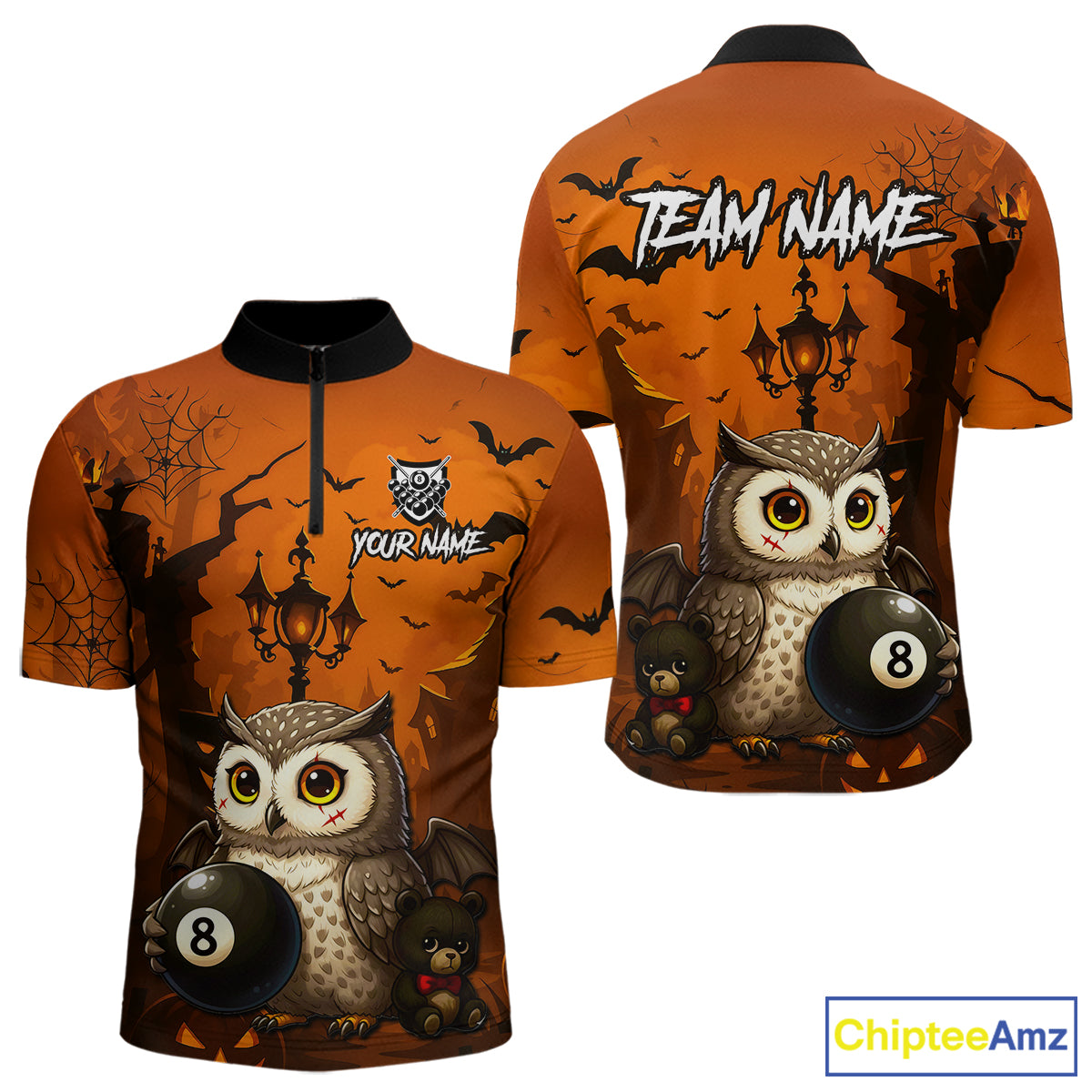 Personalized Funny Owl 8 Ball Pool Halloween Billiard Shirt Custom Pumpkin Billiard Jersey For Men TDM4928