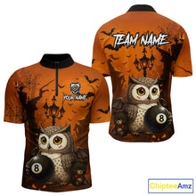 Load image into Gallery viewer, Personalized Funny Owl 8 Ball Pool Halloween Billiard Shirt Custom Pumpkin Billiard Jersey For Men TDM4928