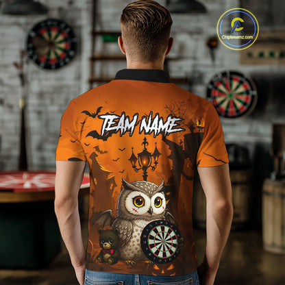Personalized Orange Funny Owl Halloween Darts Shirt For Men Custom Pumpkin Darts Jersey TDM4929