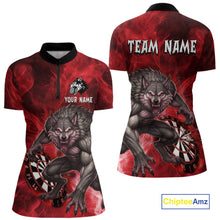 Load image into Gallery viewer, Red Flaming Wolf Darts Shirt For Women Custom Darts League Jersey Team Polo &amp; Quarter Zip TDM5359