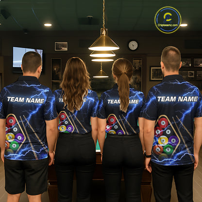 Blue 9 Ball Thunder Lightning Billiard Shirts For Men Custom 9 Ball Pool Team Jersey Polo, 1/4 Zip TDM5633