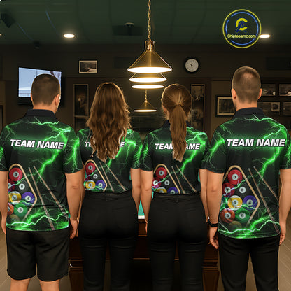 Green 9 Ball Thunder Lightning Billiard Shirts For Men Custom 9 Ball Pool Team Jersey Polo, 1/4 Zip TDM5634