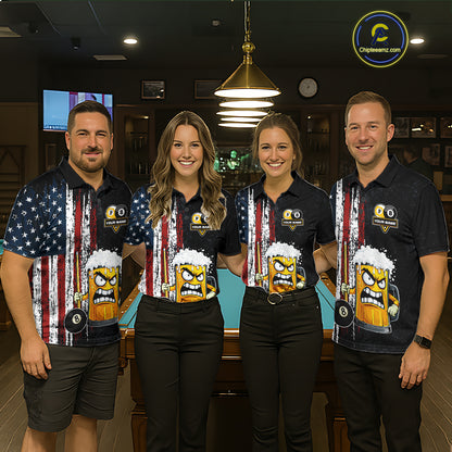 Funny Angry Beer 8 Ball & 9 Ball Billiard Shirt For Men Custom American Flag Pool Team Jersey TDM5636