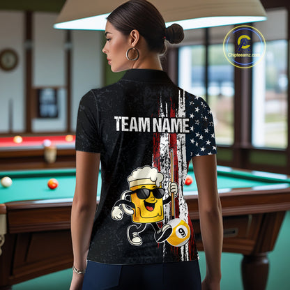 American Flag 8 Ball & 9 Ball Pool Funny Beer Billiard Shirt For Women Custom Billiard Team Jersey TDM5637