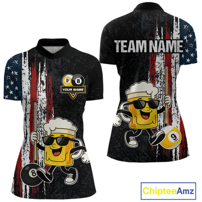 American Flag 8 Ball & 9 Ball Pool Funny Beer Billiard Shirt For Women Custom Billiard Team Jersey TDM5637