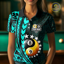 Load image into Gallery viewer, Custom Turquoise Tribal 8 Ball &amp; 9 Ball Yin-Yang Billiard Shirt For Women, Funny Pool Team Jersey TDM5844