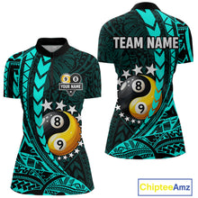 Load image into Gallery viewer, Custom Turquoise Tribal 8 Ball &amp; 9 Ball Yin-Yang Billiard Shirt For Women, Funny Pool Team Jersey TDM5844