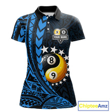Load image into Gallery viewer, Custom Blue Tribal 8 Ball &amp; 9 Ball Yin And Yang Billiard Shirt For Women, Funny Pool Team Jersey TDM5845