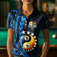 Load image into Gallery viewer, Custom Blue Tribal 8 Ball &amp; 9 Ball Yin And Yang Billiard Shirt For Women, Funny Pool Team Jersey TDM5845