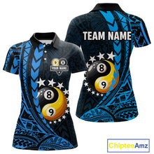 Load image into Gallery viewer, Custom Blue Tribal 8 Ball &amp; 9 Ball Yin And Yang Billiard Shirt For Women, Funny Pool Team Jersey TDM5845