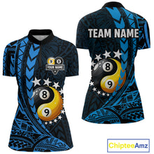 Load image into Gallery viewer, Custom Blue Tribal 8 Ball &amp; 9 Ball Yin And Yang Billiard Shirt For Women, Funny Pool Team Jersey TDM5845