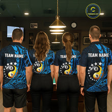 Load image into Gallery viewer, Custom Blue Tribal 8 Ball &amp; 9 Ball Yin And Yang Billiard Shirt For Women, Funny Pool Team Jersey TDM5845