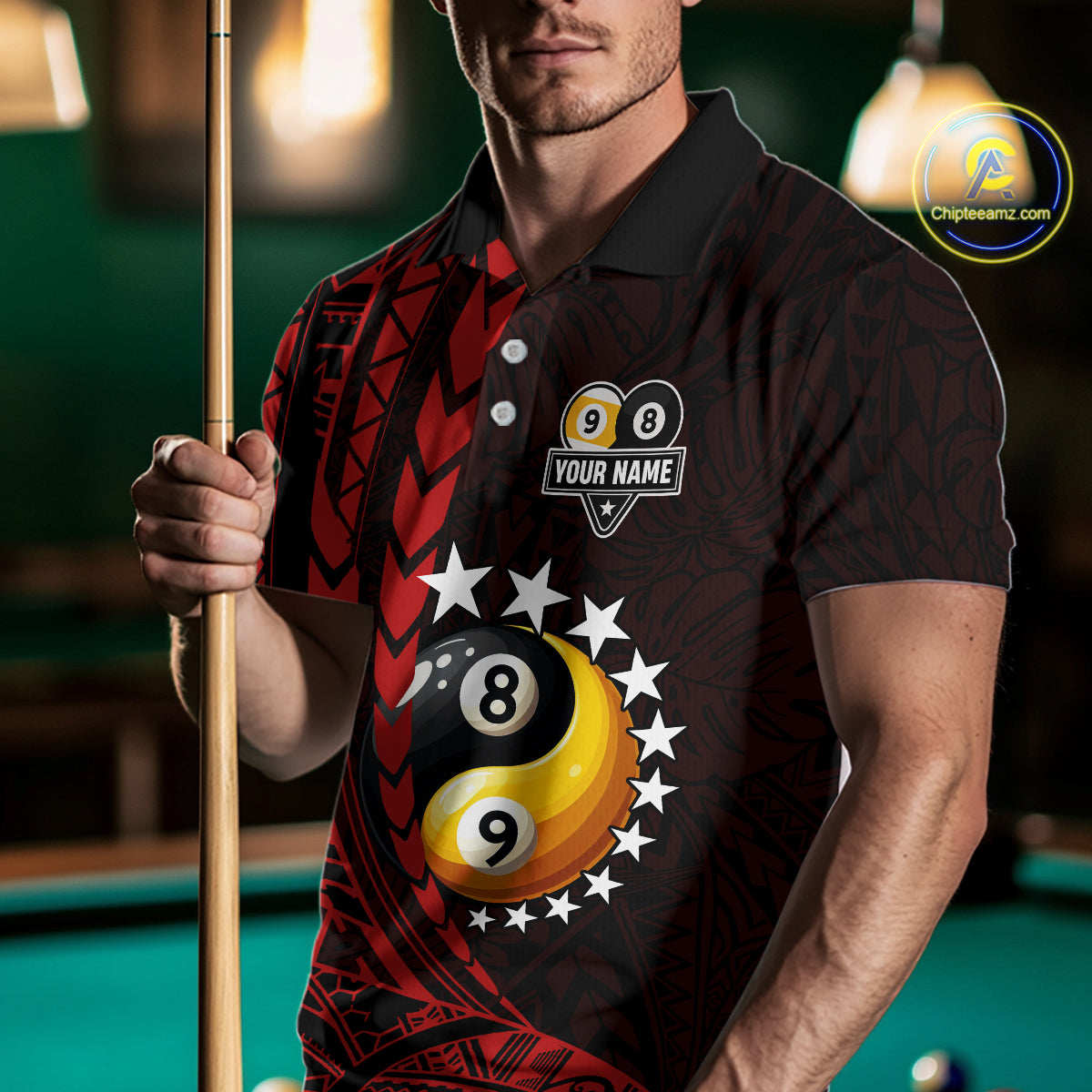 Custom Red Tribal 8 Ball & 9 Ball Yin And Yang Billiard Shirt For Men, Funny Pool Team Jersey TDM5846