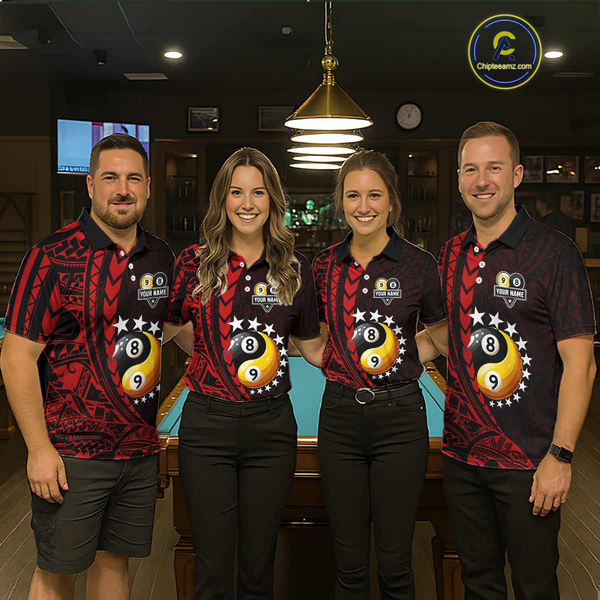 Custom Red Tribal 8 Ball & 9 Ball Yin And Yang Billiard Shirt For Women, Funny Pool Team Jersey TDM5846