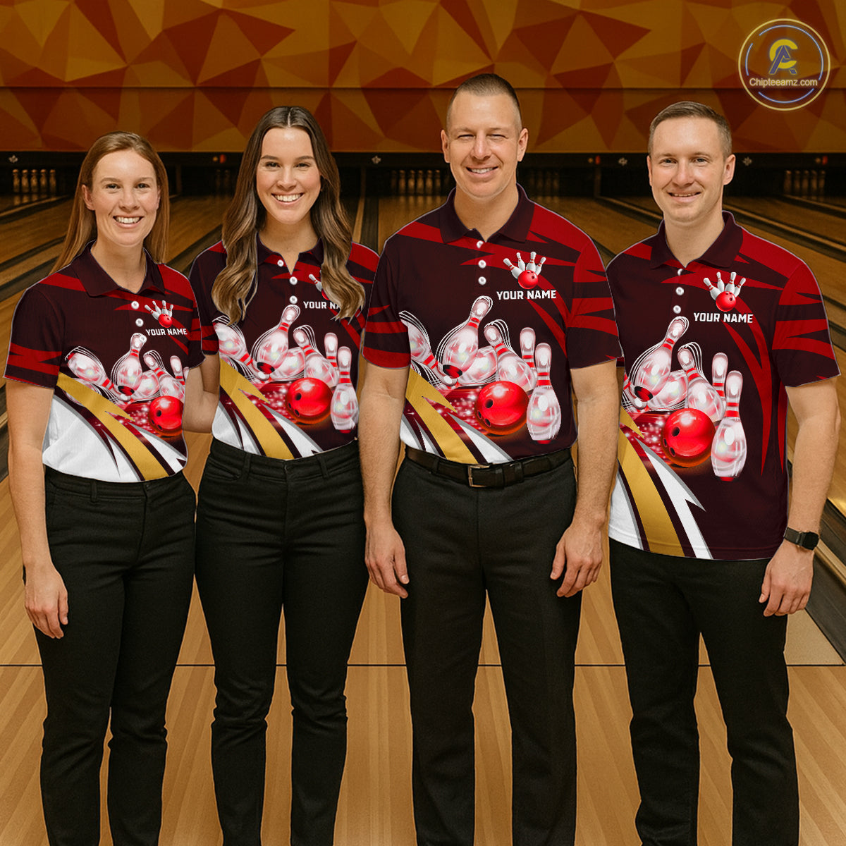 Personalized Red Strike Ball Bowling Shirt For Women Custom Team Bowling Jersey Polo & 1/4 Zip TDM6244