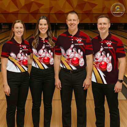 Personalized Red Strike Ball Bowling Shirt For Women Custom Team Bowling Jersey Polo & 1/4 Zip TDM6244