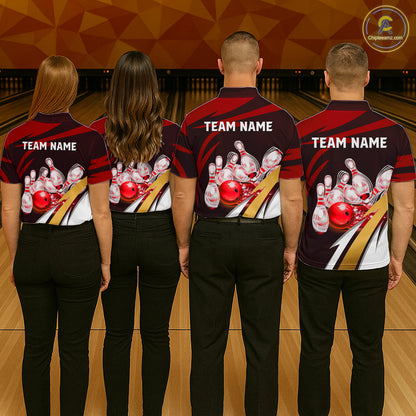 Personalized Red Strike Ball Bowling Shirt For Women Custom Team Bowling Jersey Polo & 1/4 Zip TDM6244