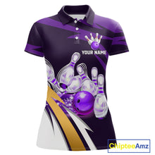 Load image into Gallery viewer, Personalized Purple Strike Ball Bowling Shirt For Women Custom Team Bowling Jersey Polo &amp; 1/4 Zip TDM6245