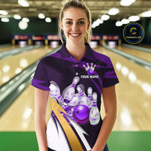 Load image into Gallery viewer, Personalized Purple Strike Ball Bowling Shirt For Women Custom Team Bowling Jersey Polo &amp; 1/4 Zip TDM6245