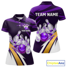 Load image into Gallery viewer, Personalized Purple Strike Ball Bowling Shirt For Women Custom Team Bowling Jersey Polo &amp; 1/4 Zip TDM6245