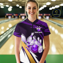 Load image into Gallery viewer, Personalized Purple Strike Ball Bowling Shirt For Women Custom Team Bowling Jersey Polo &amp; 1/4 Zip TDM6245