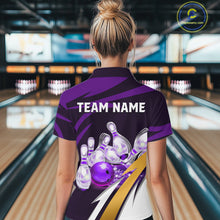 Load image into Gallery viewer, Personalized Purple Strike Ball Bowling Shirt For Women Custom Team Bowling Jersey Polo &amp; 1/4 Zip TDM6245