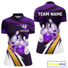 Load image into Gallery viewer, Personalized Purple Strike Ball Bowling Shirt For Women Custom Team Bowling Jersey Polo &amp; 1/4 Zip TDM6245