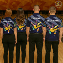 Load image into Gallery viewer, Personalized Funny Neon Bowling Shirt For Men, Retro Bowling Team Jersey Polo &amp; 1/4 Zip | Navy Blue TDM6460
