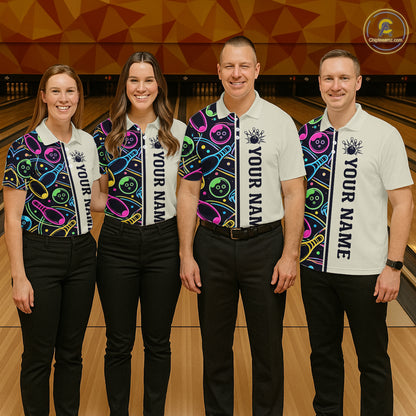 Personalized Funny Neon Bowling Shirt For Women, Retro Bowling Team Jersey Polo & 1/4 Zip TDM6461
