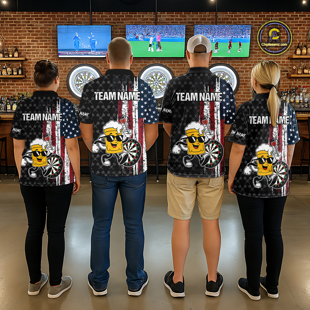 Funny Beer Grunge American Flag Darts Shirt For Women Custom Patriotic Darts Team Jersey TDM5364