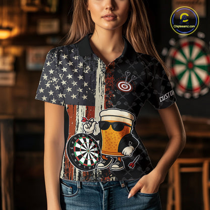 Funny Beer Vintage American Flag Darts Shirt For Women Custom Patriotic Darts Team Jersey TDM5365