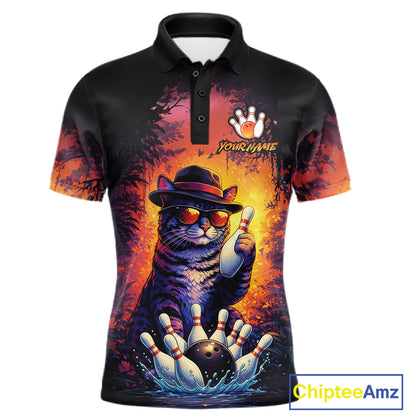 Personalized Vintage Funny Cat Bowling Shirt For Men Custom Bowling Jersey Team Polo & 1/4 Zip TDM5861